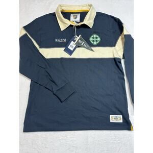 Retro Irish Mens Heritage Collared Long Sleeve Navy Polo T Shirt Size XL